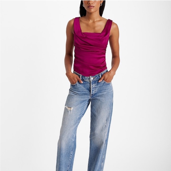 Satin Square Neck Draped Corset Tank - Picture 4 of 5